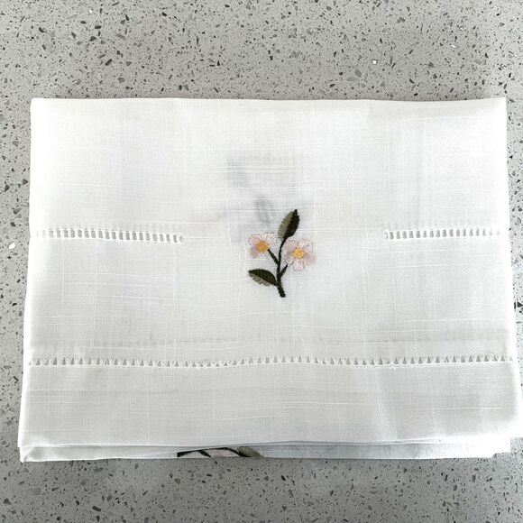 Embroidered 100% Polyester Tablecloth White with Pink Floral Size 36" x36" - Picture 2 of 6